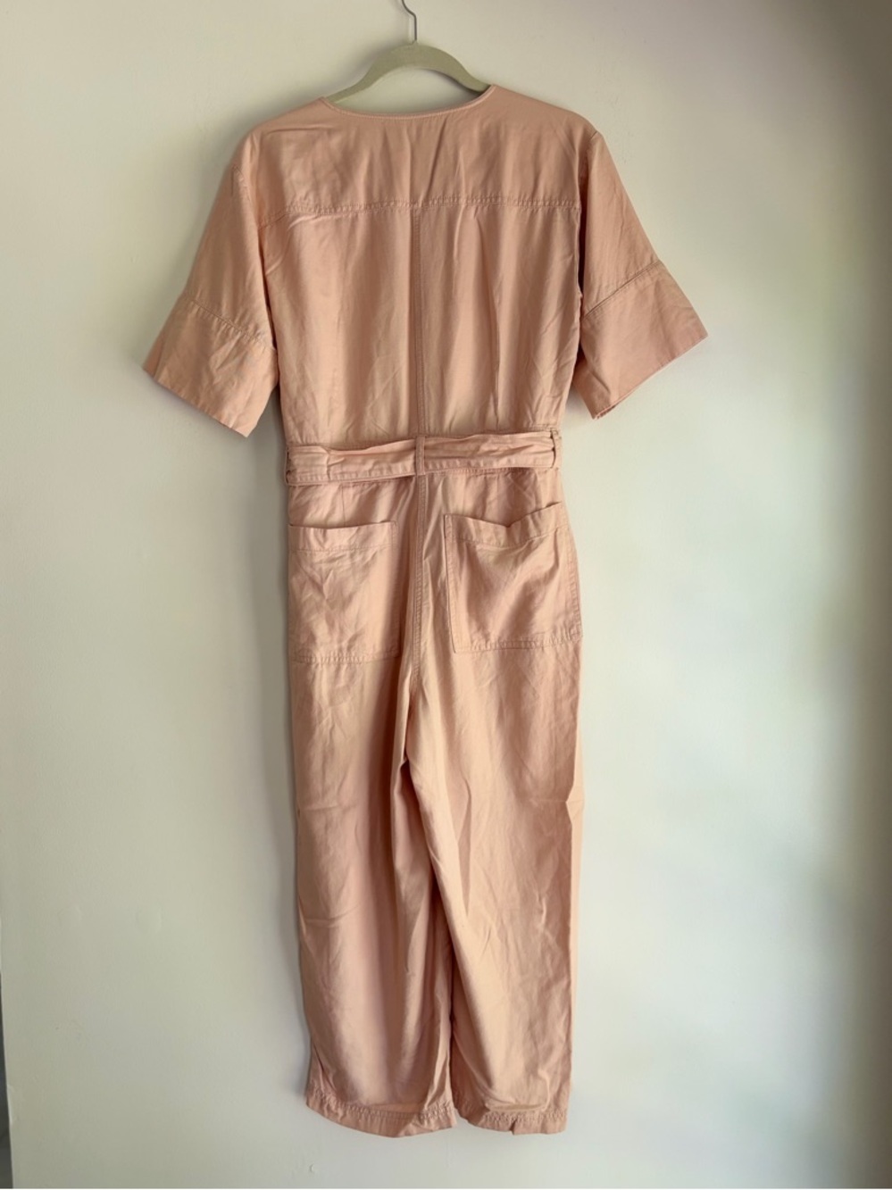 Madewell Pale Peach Button Front Belted Cropped Jumpsuit Size 4 - Picture 5 of 7